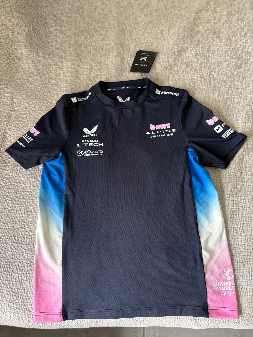 Alpine Kids Navy Blue Tee with Pink & Blue Side Panels